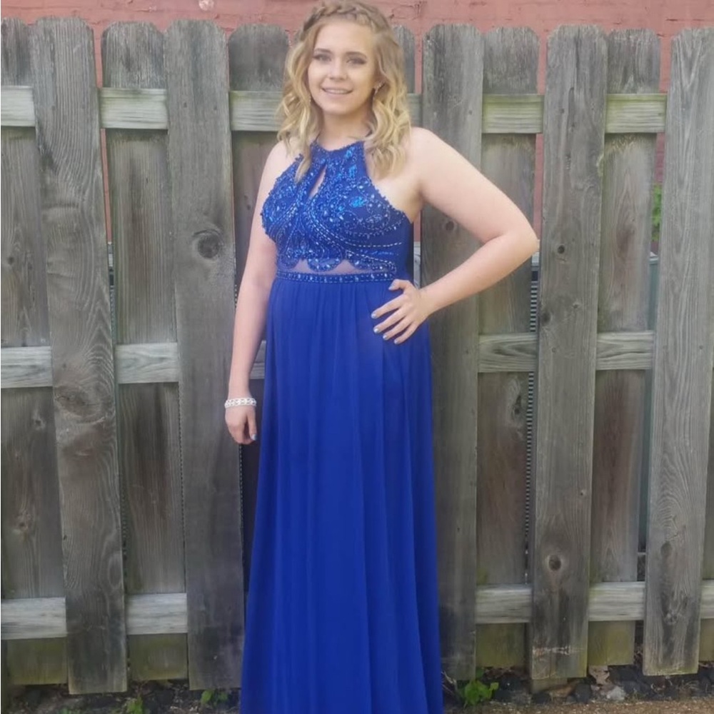 Embellished Blue Halter Gown for Prom